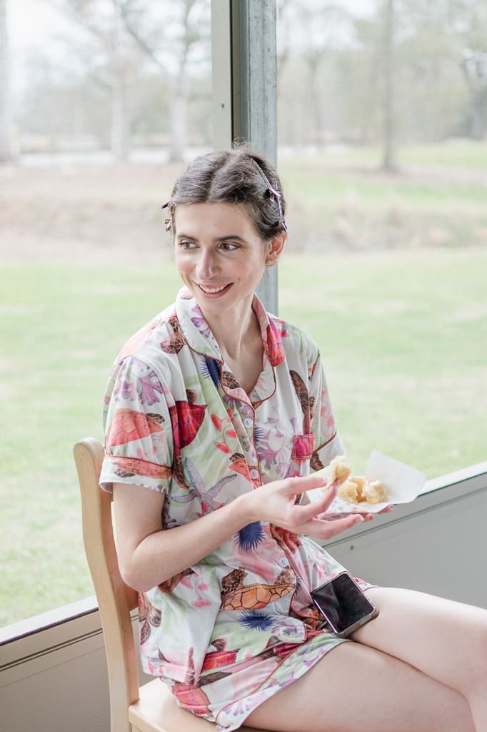 Bride getting ready for make-up with South Louisiana Wedding Photographer