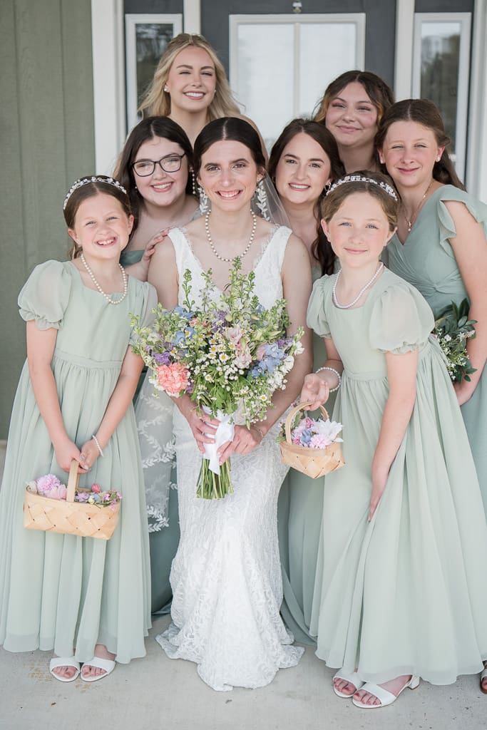Bride with bridesmaids at South Louisiana Wedding