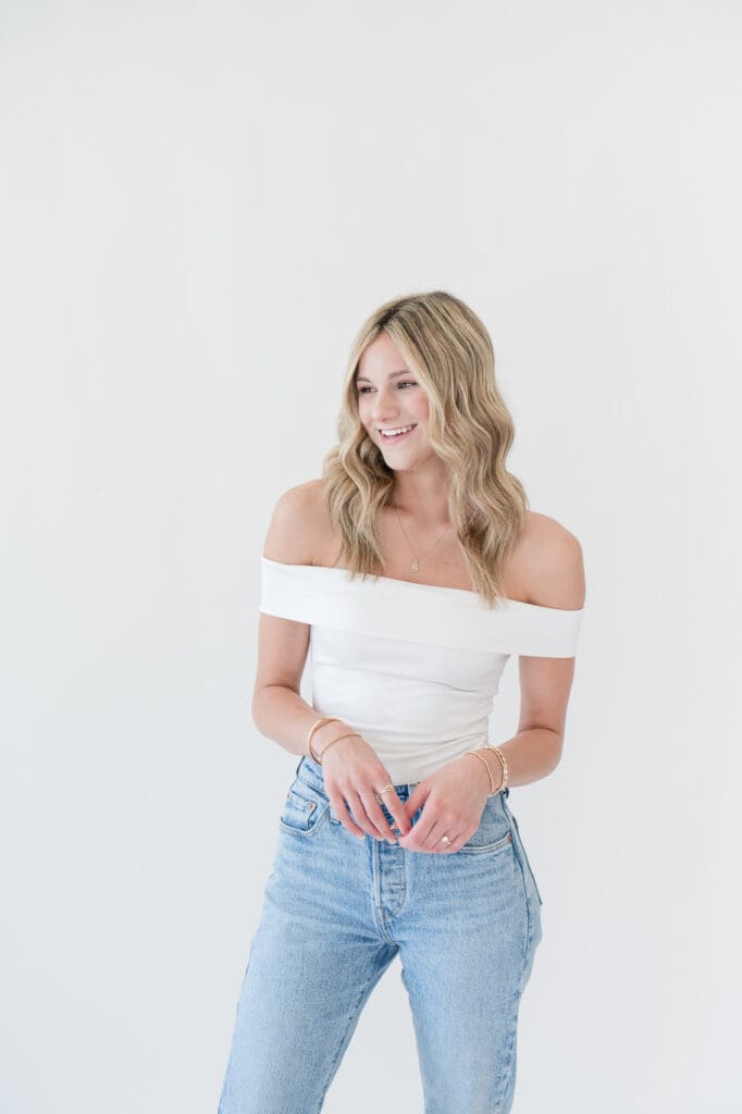 Small business owner smiling during in studio South Louisiana branding session in Lafayette, Louisiana