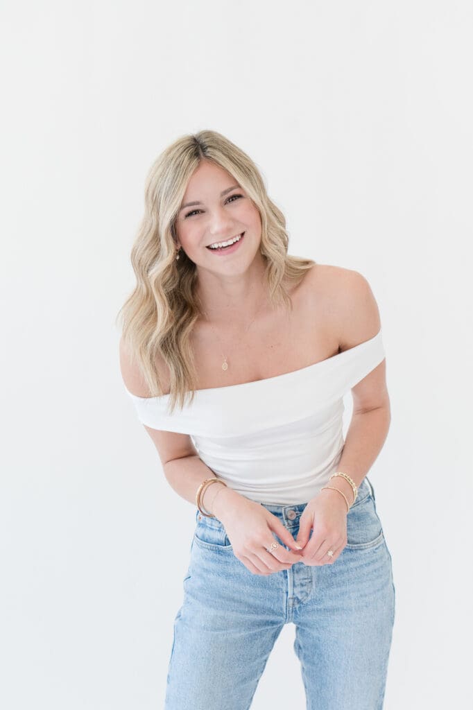 Hairstylist laughing during branding photoshoot in South Louisiana