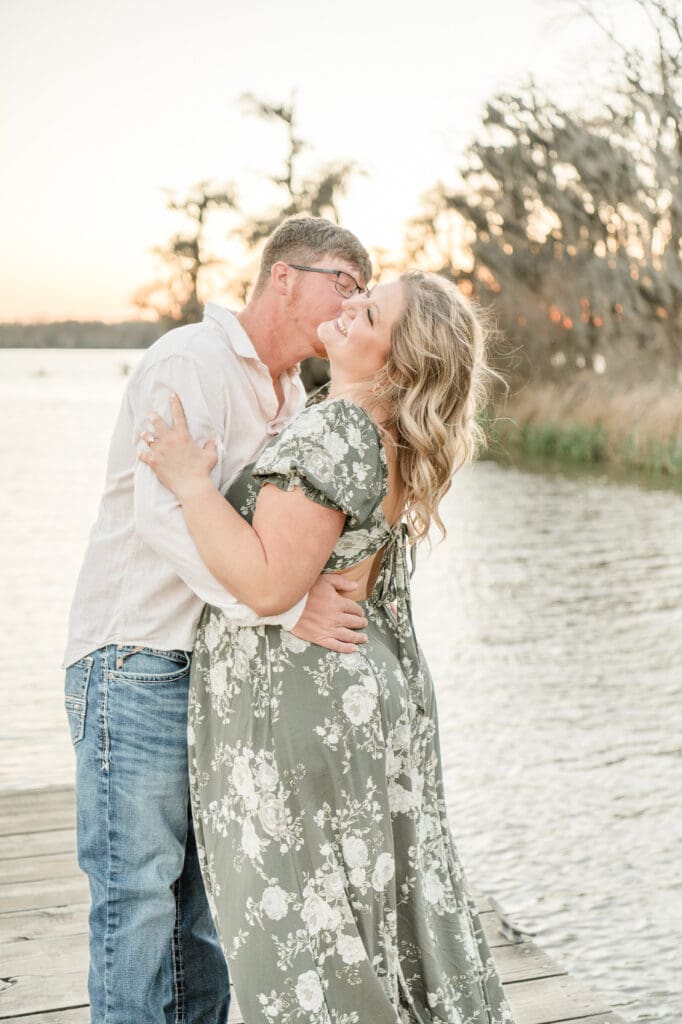 All the kisses at sunset engagement session